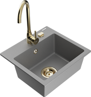 Mexen Milo žulový drez s 1 komorou a kuchynskou batériou Telma, sivý - 6505-71-670200-50