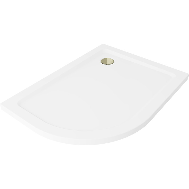 Mexen Flat sprchová vanička polkruhová slim pravá 90 x 80 cm, biela, sifón zlatý - 41108090P-G
