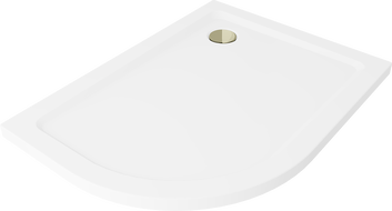 Mexen Flat polkruhový sprchový kút slim pravý 100 x 90 cm, biely, sifón zlatý - 41109010P-G