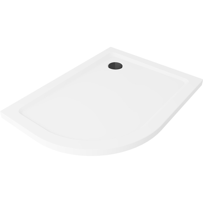 Mexen Flat polkruhový sprchový kút slim pravý 120 x 80 cm, biely, čierny sifón - 41108012P-B