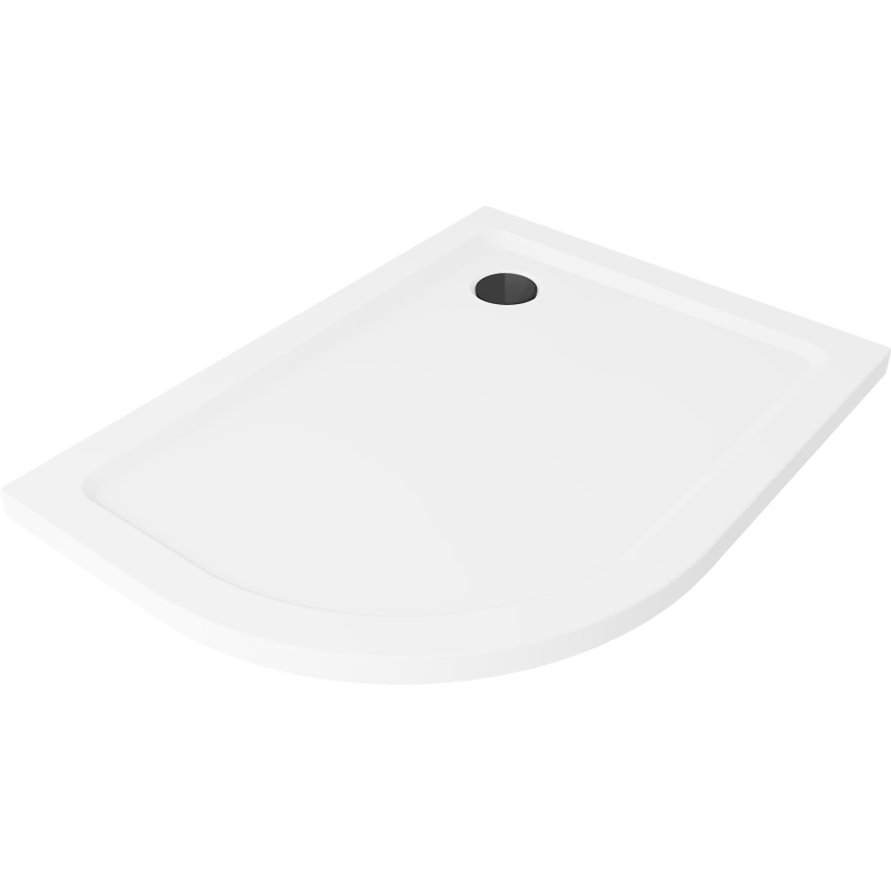Mexen Flat sprchová vanička polkruhová slim pravá 100 x 90 cm, biela, sifón čierny - 41109010P-B