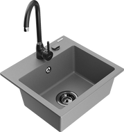 Mexen Milo drez z granitu 1-komorový s kuchynskou batériou Telma, sivý - 6505-71-670200-70-B