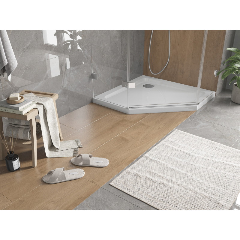 Mexen Flat pentagonálny sprchový kút slim 80 x 80 cm, biely, sifón chróm - 41P108080