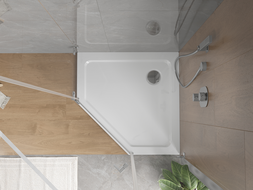 Mexen Flat päťuholníkový sprchový kút slim 90 x 90 cm, biely, sifón chróm - 41P109090