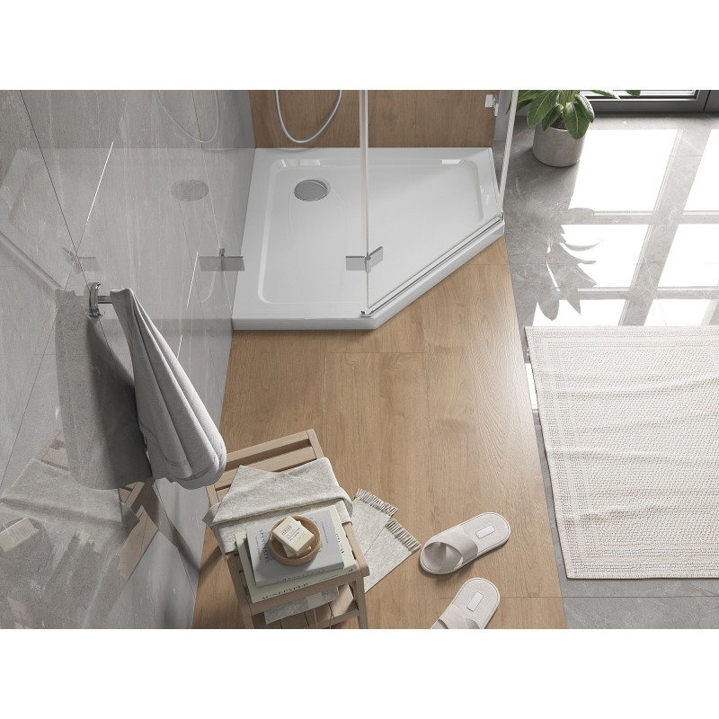 Mexen Flat päťuholníkový sprchový kút slim 90 x 90 cm, biely, sifón chróm - 41P109090