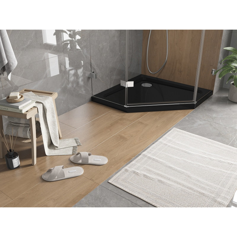 Mexen Flat sprchová vanička päťuholníková slim 80 x 80 cm, čierna, sifón chróm - 41P708080