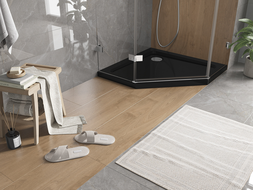 Mexen Flat sprchová vanička päťuholníková slim 80 x 80 cm, čierna, sifón chróm - 41P708080