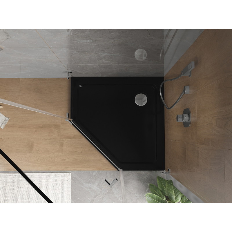 Mexen Flat pentagonálna vanička slim 100 x 100 cm, čierna, sifón chróm - 41P701010