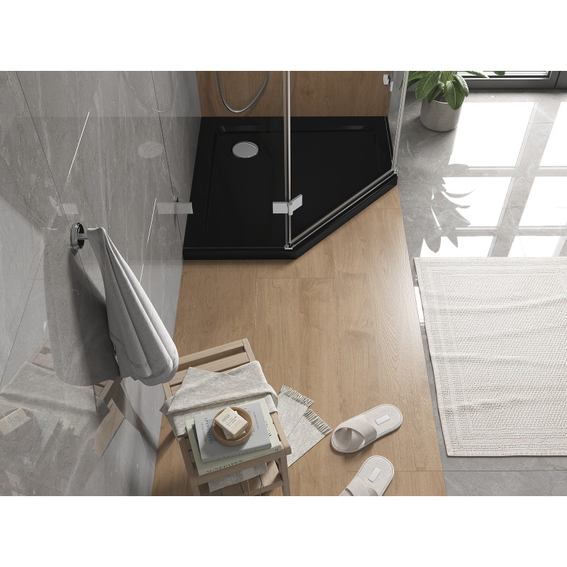 Mexen Flat pentagonálna vanička slim 100 x 100 cm, čierna, sifón chróm - 41P701010