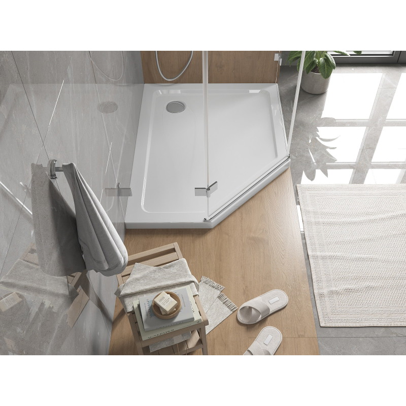 Mexen Flat päťuholníkový sprchový kút slim pravý 90 x 80 cm, biely, sifón chróm - 41P108090R