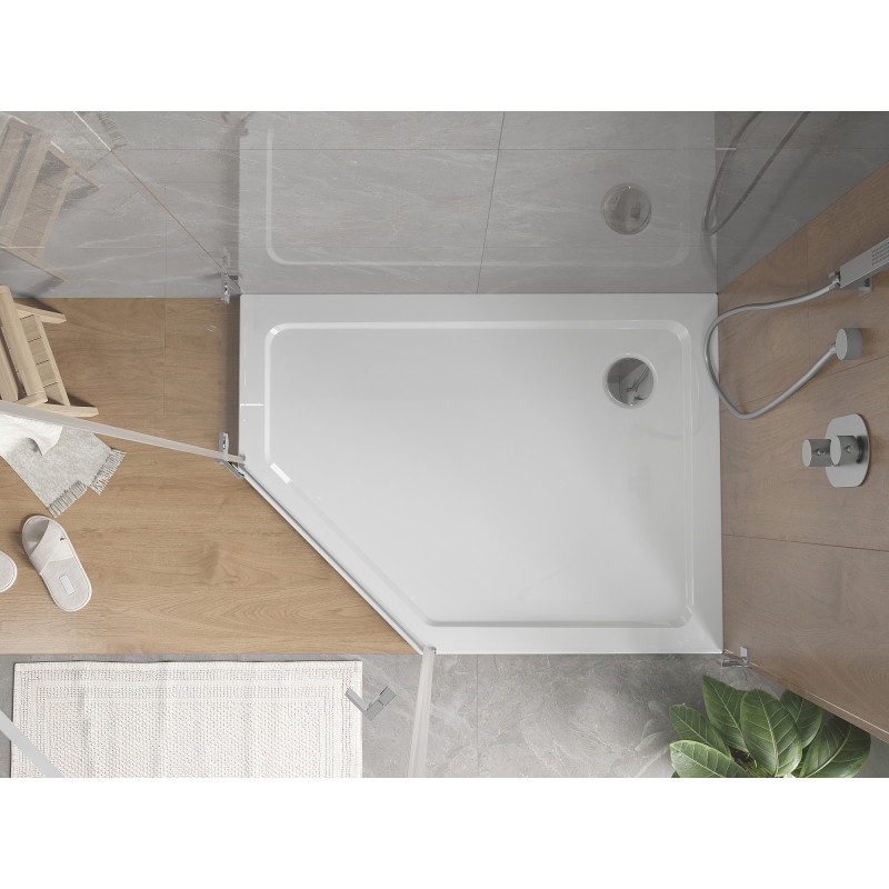 Mexen Flat pätbokový sprchovací kút slim pravý 100 x 90 cm, biely, sifón chróm - 41P109010R