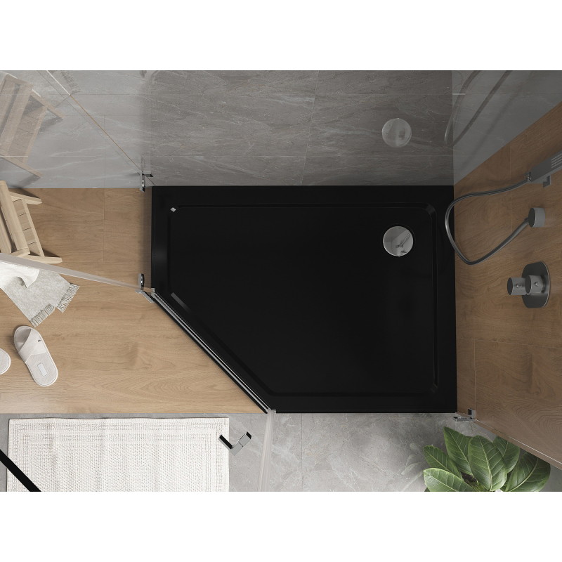 Mexen Flat štvrťkruhový sprchový kút slim pravý 90 x 80 cm, čierny, sifón chróm - 41P708090R