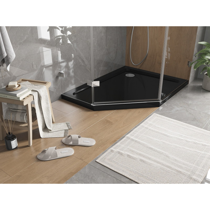Mexen Flat štvrťkruhový sprchový kút slim pravý 90 x 80 cm, čierny, sifón chróm - 41P708090R