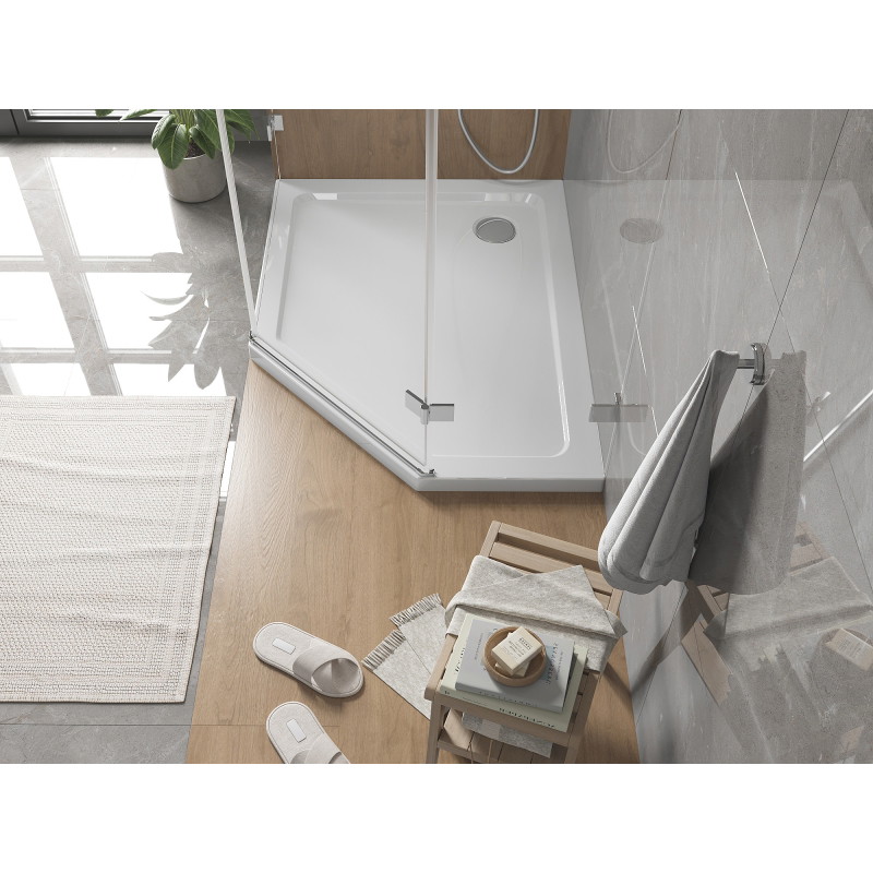 Mexen Flat slim ľavý päťuholníkový sprchový vanička 90 x 80 cm, biela, chróm sifón - 41P108090L