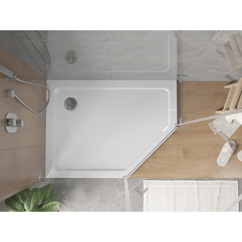 Mexen Flat štvorecový sprchový kút slim ľavý 100 x 80 cm, biely, sifón chróm - 41P108010L