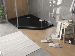 Mexen Flat päťuholníkový sprchový kút slim ľavý 100 x 90 cm, čierny, sifón chróm - 41P709010L