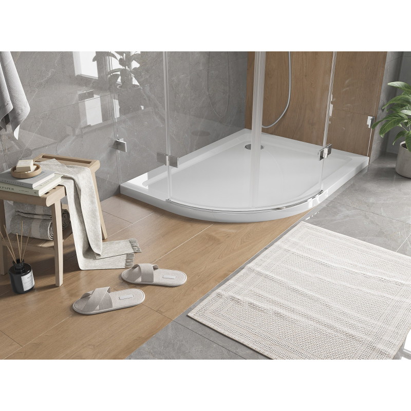 Mexen Flat polkruhový sprchový kút slim pravý 120 x 80 cm, biely, sifón chróm - 41108012P