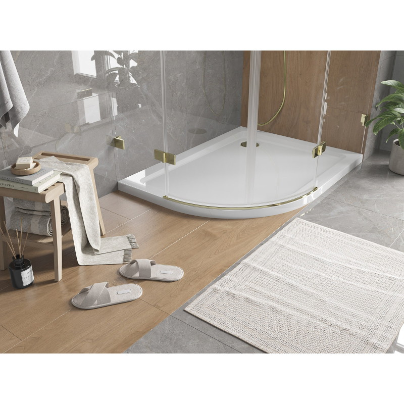 Mexen Flat štvrťkruhový sprchovací kút slim pravý 120 x 80 cm, biely, zlatý sifón - 41108012P-G