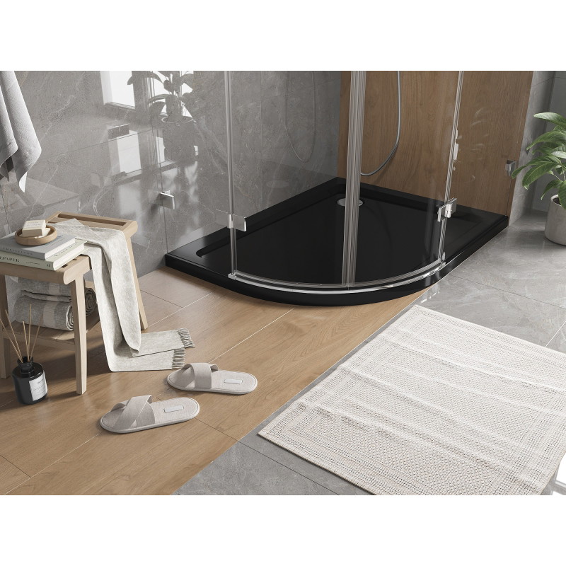 Mexen Flat sprchová vanička polkruhová slim pravá 90 x 80 cm, čierna, sifón chróm - 41708090P