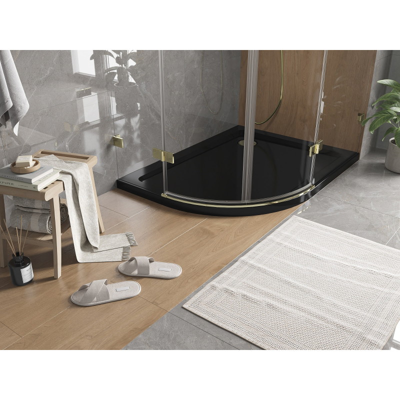 Mexen Flat sprchová vanička polkruhová slim pravá 120 x 90 cm, čierna, sifón zlatý - 41709012P-G