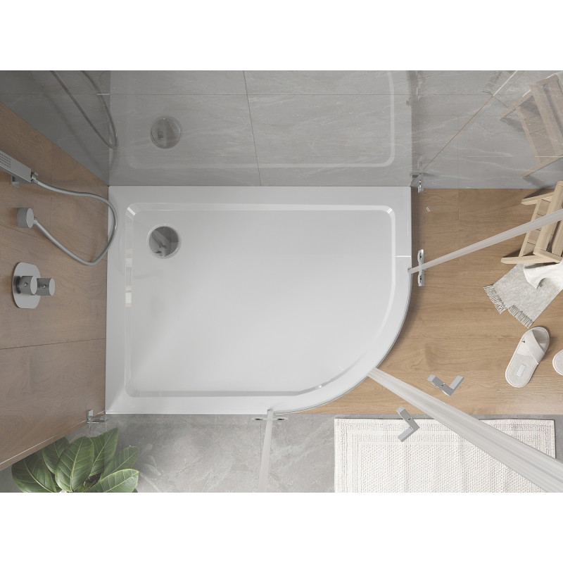 Mexen Flat polokruhový sprchový kút slim ľavý 100 x 80 cm, biely, sifón chróm - 41108010L