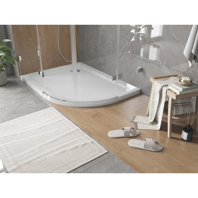 Mexen Flat polokruhový sprchový kút slim ľavý 120 x 80 cm, biely, sifón chróm - 41108012L