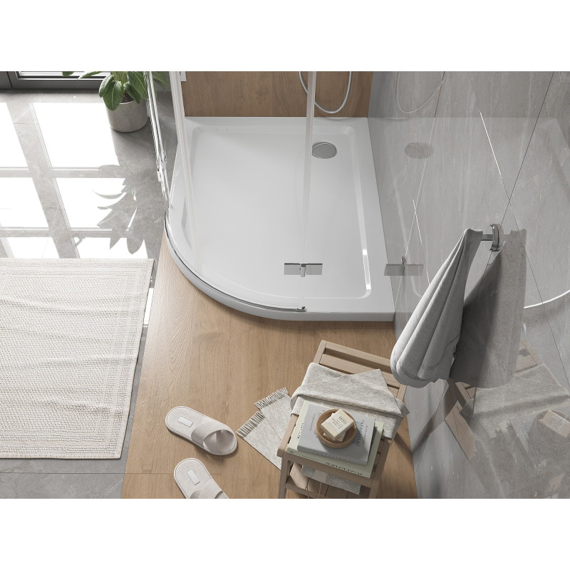 Mexen Flat polokruhový sprchový kút slim ľavý 120 x 80 cm, biely, sifón chróm - 41108012L