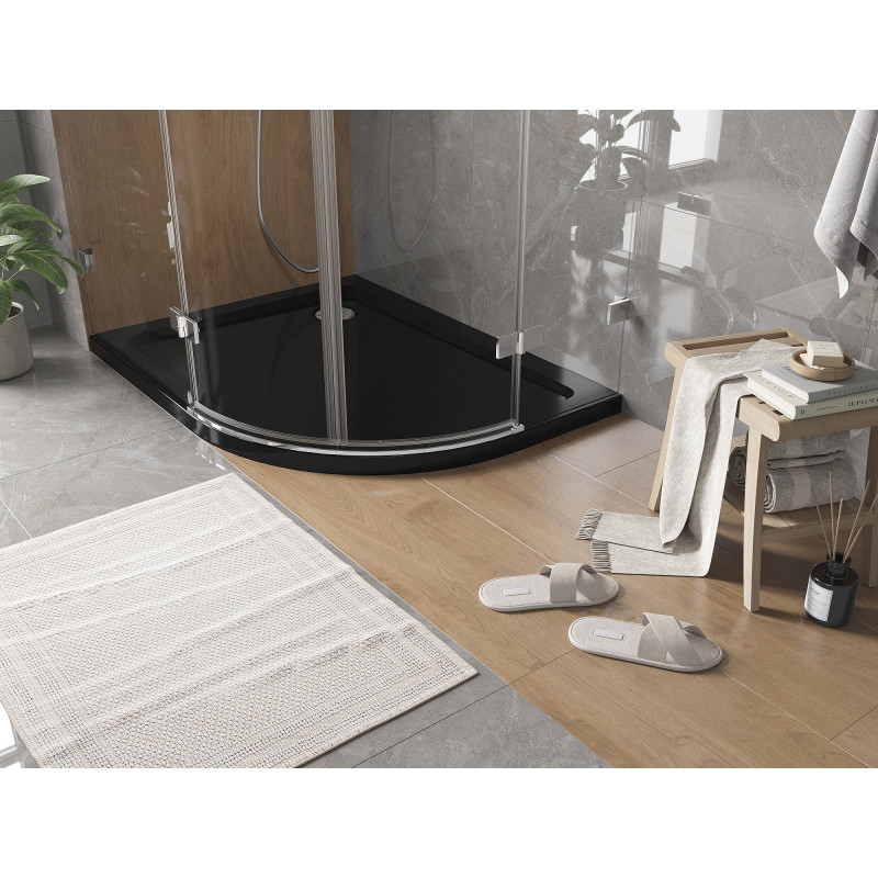 Mexen Flat sprchová vanička polkruhová slim ľavá 120 x 80 cm, čierna, sifón chróm - 41708012L