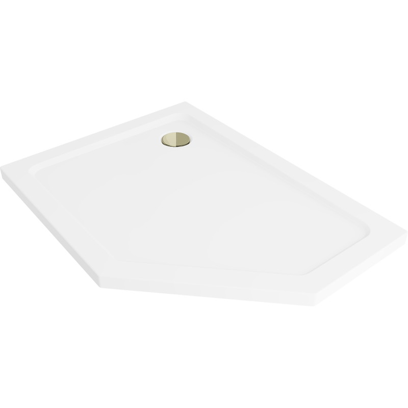Mexen Flat slim päťuholníkový sprchový kút ľavý 90 x 80 cm, biely, sifón zlatý - 41P108090L-G