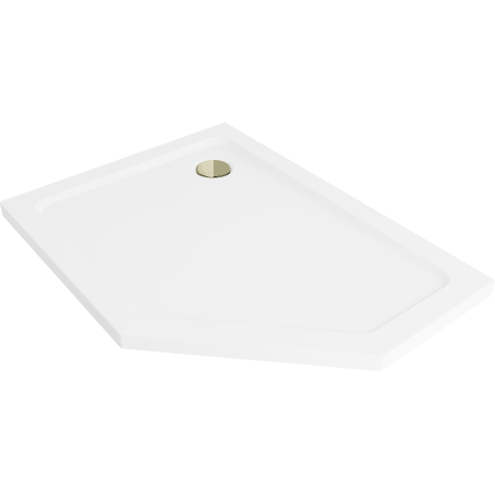 Mexen Flat slim päťuholníkový sprchový kút ľavý 90 x 80 cm, biely, sifón zlatý - 41P108090L-G