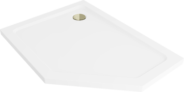 Mexen Flat slim päťuholníkový sprchový kút ľavý 90 x 80 cm, biely, sifón zlatý - 41P108090L-G