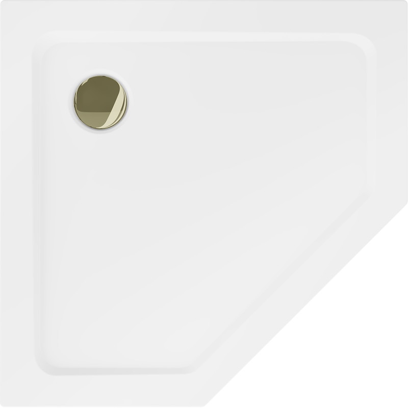 Mexen Flat štvorec slim sprchovací vanička 90 x 90 cm, biela, zlatý sifón - 41P109090-G
