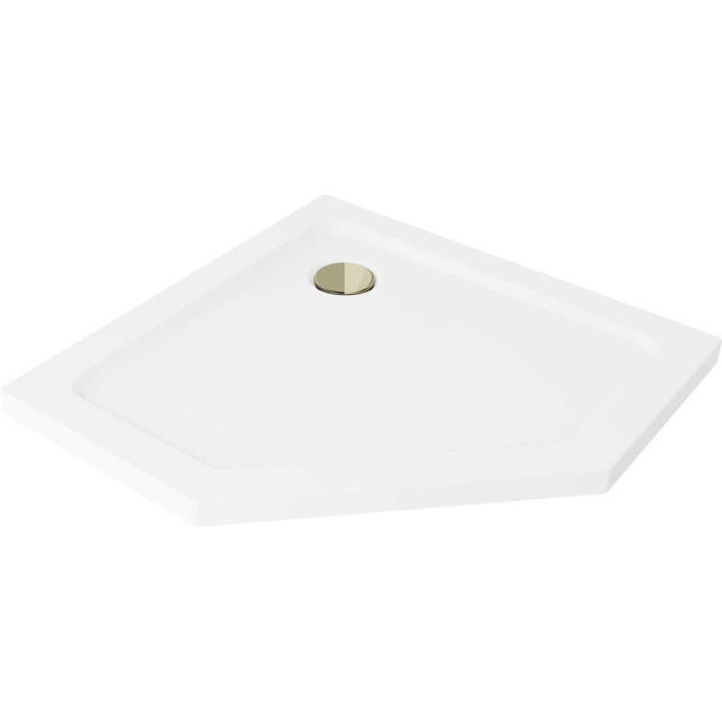 Mexen Flat štvorec slim sprchovací vanička 90 x 90 cm, biela, zlatý sifón - 41P109090-G