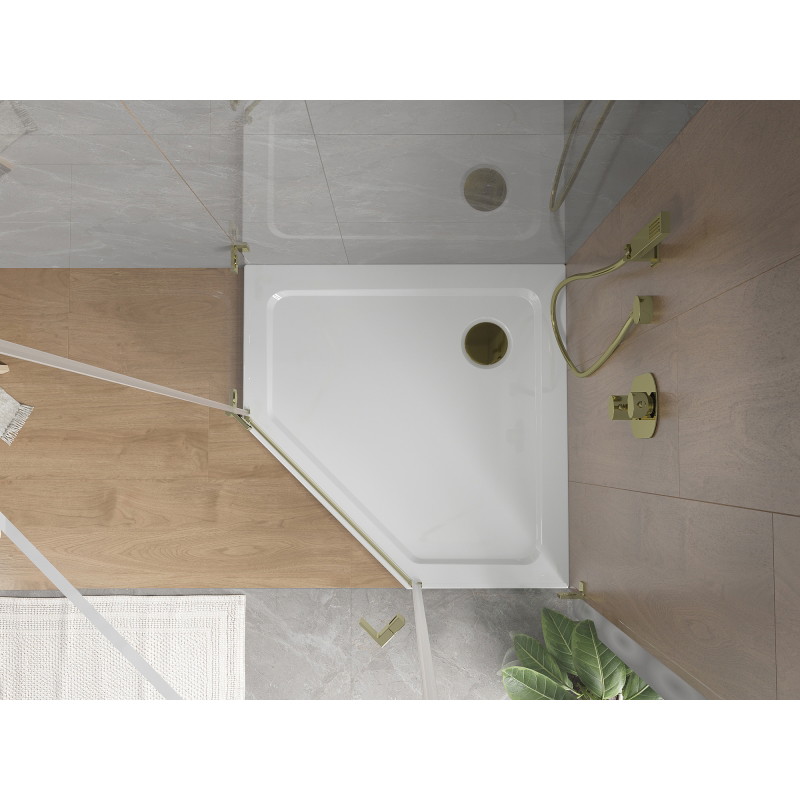 Mexen Flat štvorec slim sprchovací vanička 90 x 90 cm, biela, zlatý sifón - 41P109090-G