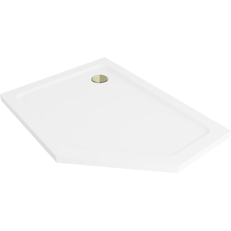 Mexen Flat päťuholníkový sprchový kút slim ľavý 100 x 90 cm, biely, sifón zlatý - 41P109010L-G