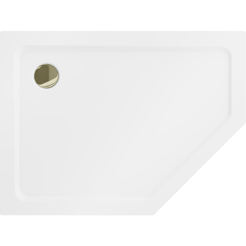 Mexen Flat päťuholníkový sprchový kút slim ľavý 100 x 90 cm, biely, sifón zlatý - 41P109010L-G