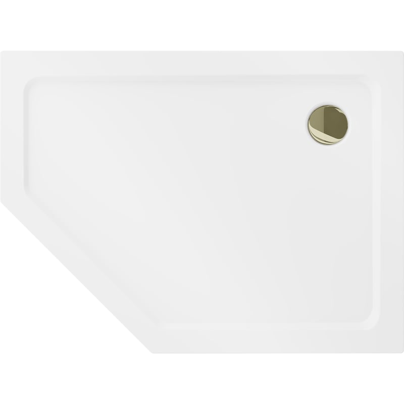 Mexen Flat päťuholníkový sprchový kút slim pravý 100 x 90 cm, biely, sifón zlatý - 41P109010R-G
