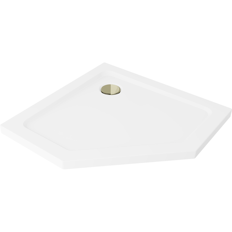 Mexen Flat pentagonálny sprchový kút slim 100 x 100 cm, biely, zlatý sifón - 41P101010-G