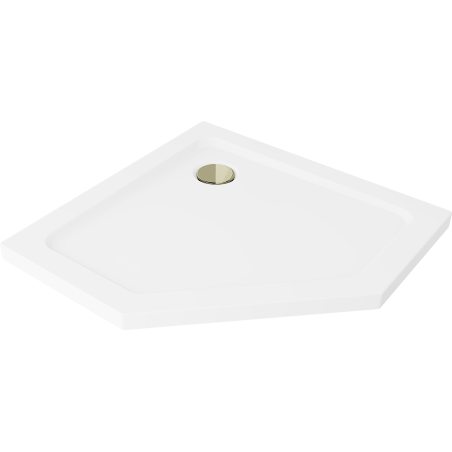 Mexen Flat pentagonálny sprchový kút slim 100 x 100 cm, biely, zlatý sifón - 41P101010-G