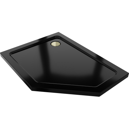 Mexen Flat päťuholníkový sprchový kút slim ľavý 100 x 80 cm, čierny, sifón zlatý - 41P708010L-G
