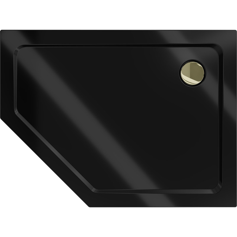 Mexen Flat päťhranný sprchový kút slim pravý 100 x 80 cm, čierny, zlatý sifón - 41P708010R-G