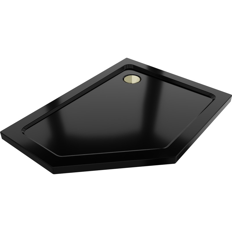 Mexen Flat päťhranný sprchový kút slim pravý 100 x 80 cm, čierny, zlatý sifón - 41P708010R-G