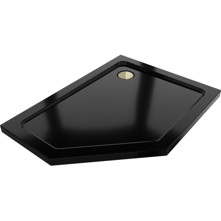 Mexen Flat päťhranný sprchový kút slim pravý 100 x 80 cm, čierny, zlatý sifón - 41P708010R-G
