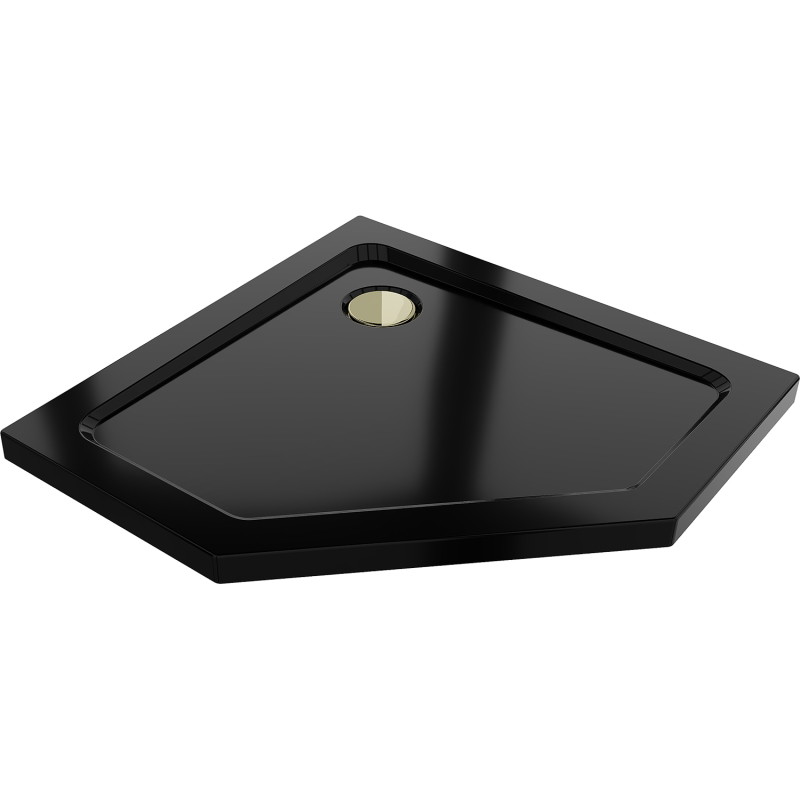 Mexen Flat päťuholníkový sprchový kút slim 90 x 90 cm, čierny, sifón zlatý - 41P709090-G