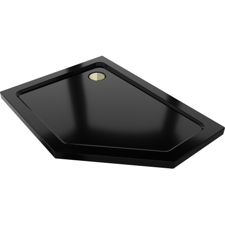 Mexen Flat pentagónový sprchový kút slim ľavý 100 x 90 cm, čierny, sifón zlatý - 41P709010L-G
