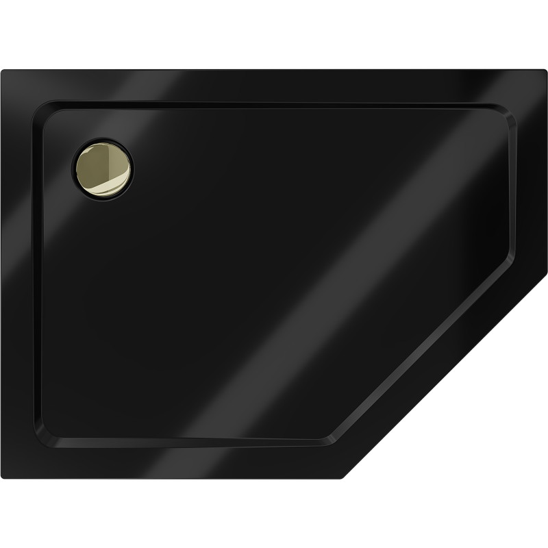 Mexen Flat pentagónový sprchový kút slim ľavý 100 x 90 cm, čierny, sifón zlatý - 41P709010L-G