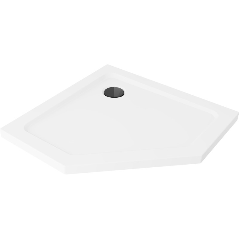 Mexen Flat päťuholníkový sprchový kút slim 80 x 80 cm, biely, čierny sifón - 41P108080-B