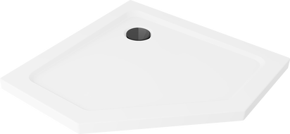 Mexen Flat päťuholníkový sprchový kút slim 80 x 80 cm, biely, čierny sifón - 41P108080-B