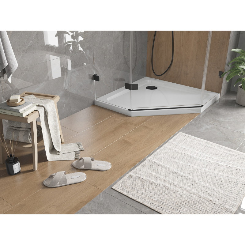 Mexen Flat päťuholníkový sprchový kút slim 80 x 80 cm, biely, čierny sifón - 41P108080-B