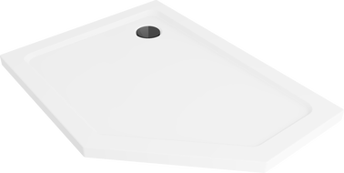 Mexen Flat sprchová vanička päťuholníková slim ľavá 90 x 80 cm, biela, čierny sifón - 41P108090L-B